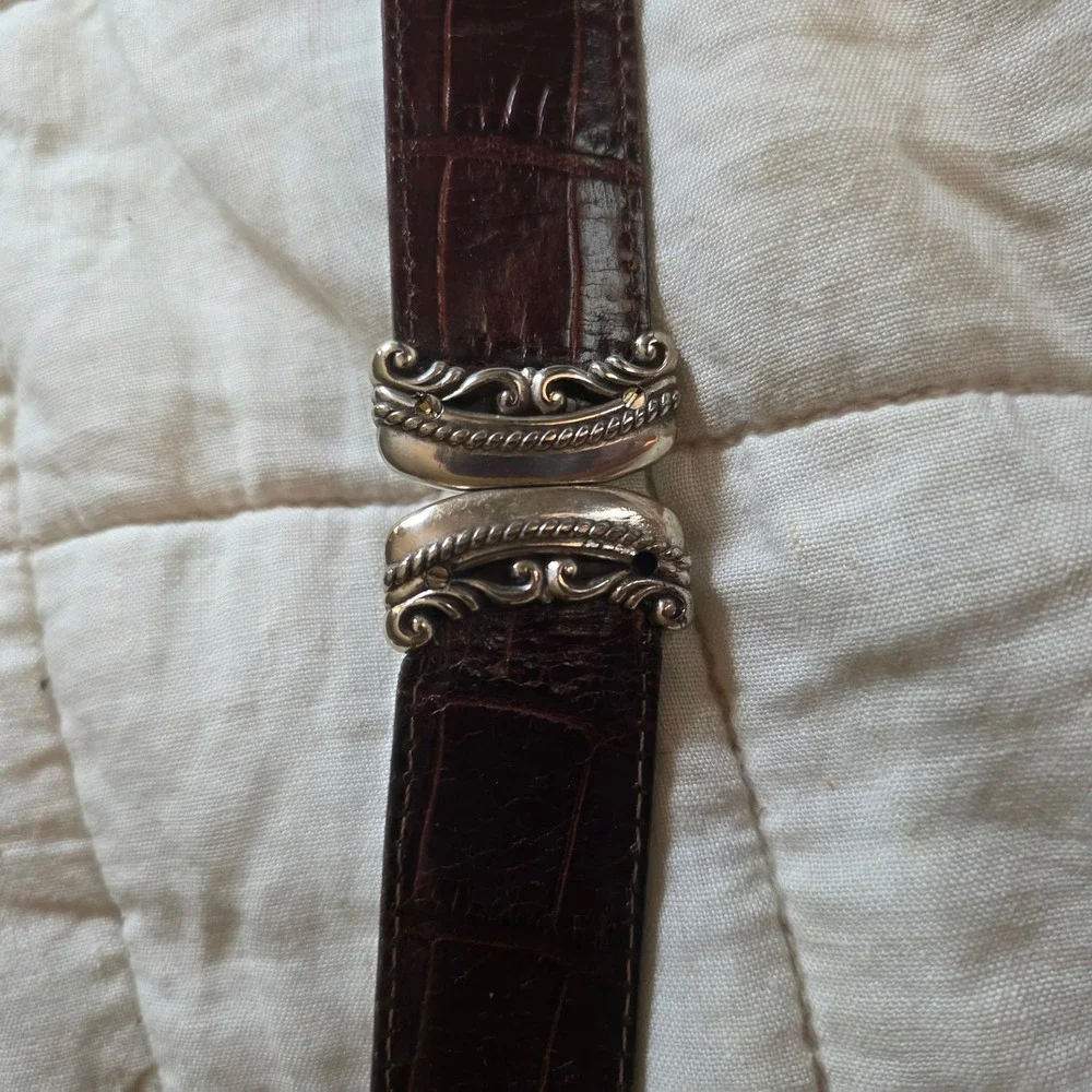 Reversable Faux Croc Belt XXL Brown/Black Silver Filigree Buckle Vtg Western